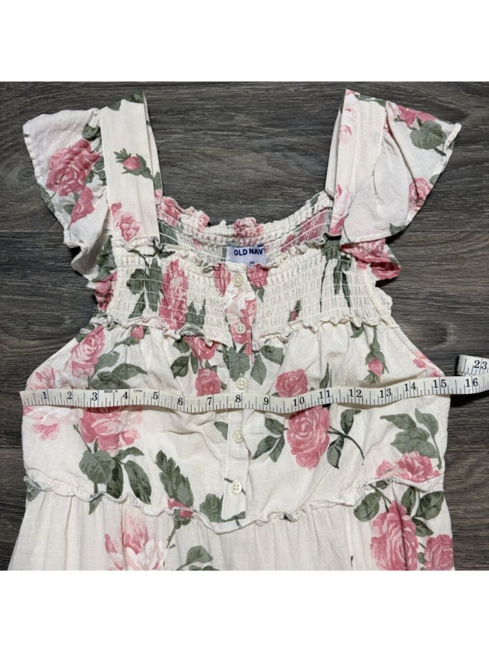 Old Navy Midi Dress XS Romantic Cottagcore Milkmaid Countryside Floral Smocked - Picture 8 of 13